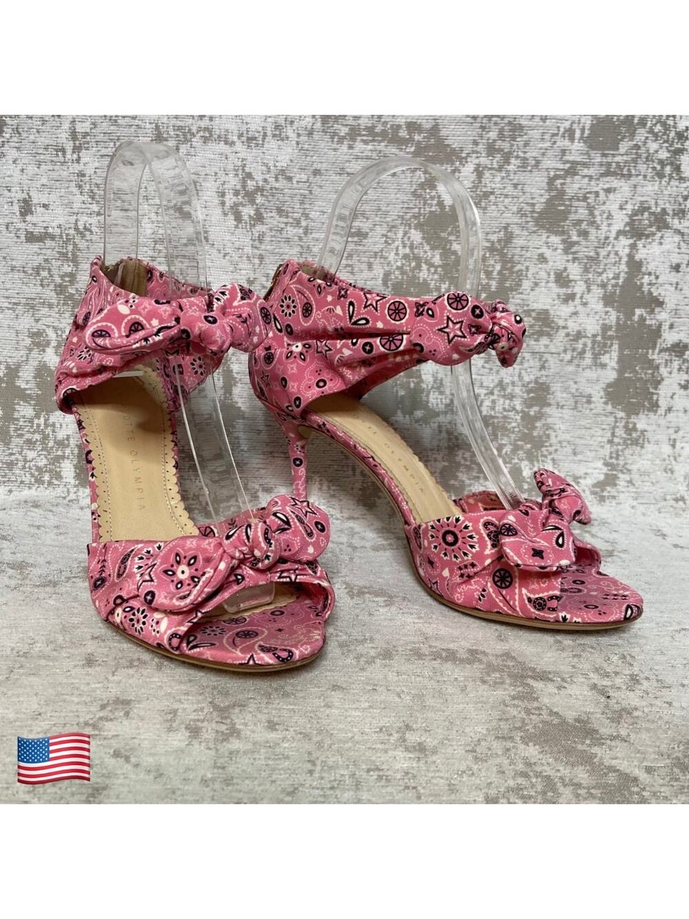 Charlotte Olympia Patty Rodeo Bandana Print Heels in Pink